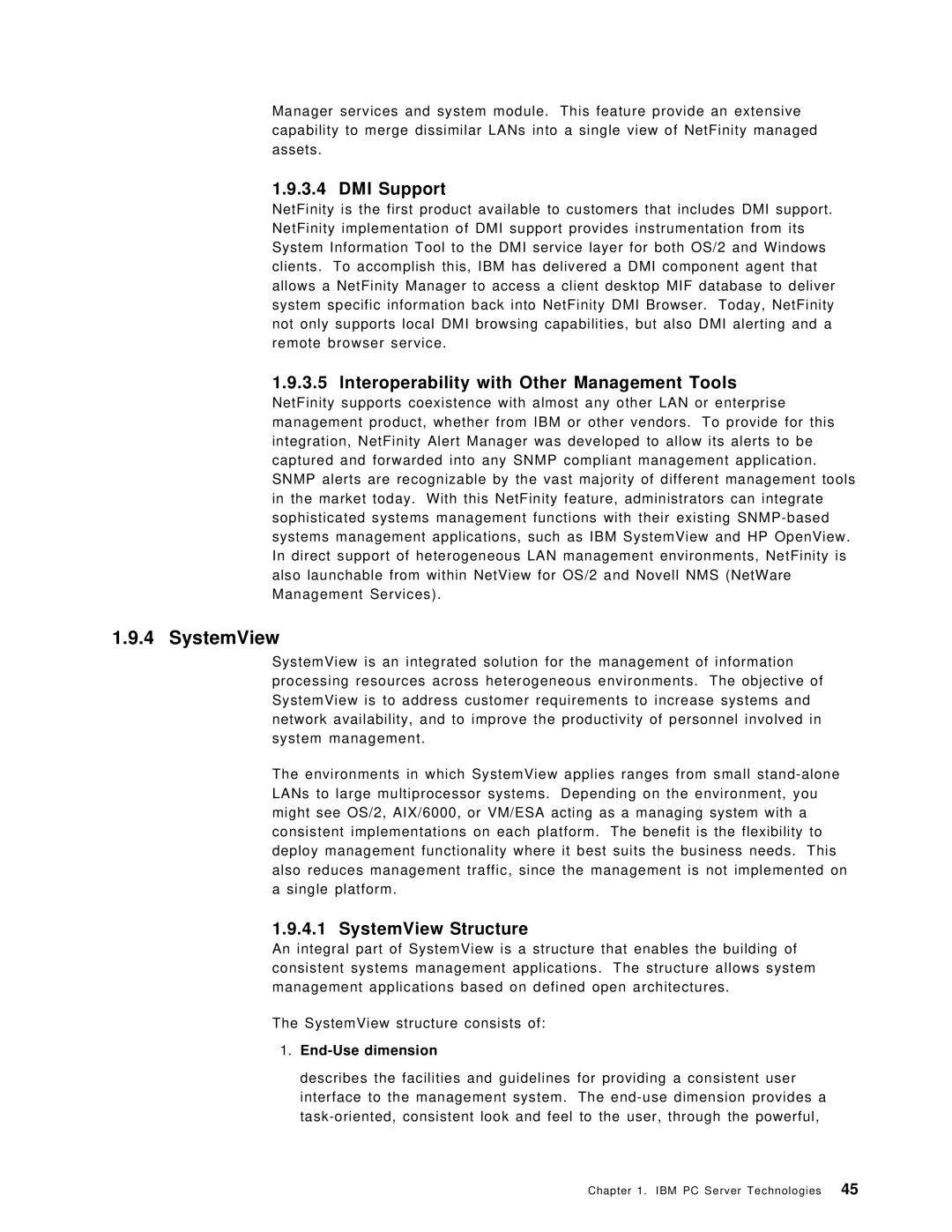 IBM SG24-4576-00 DMI Support, Interoperability with Other Management Tools, SystemView Structure, End-Use dimension 