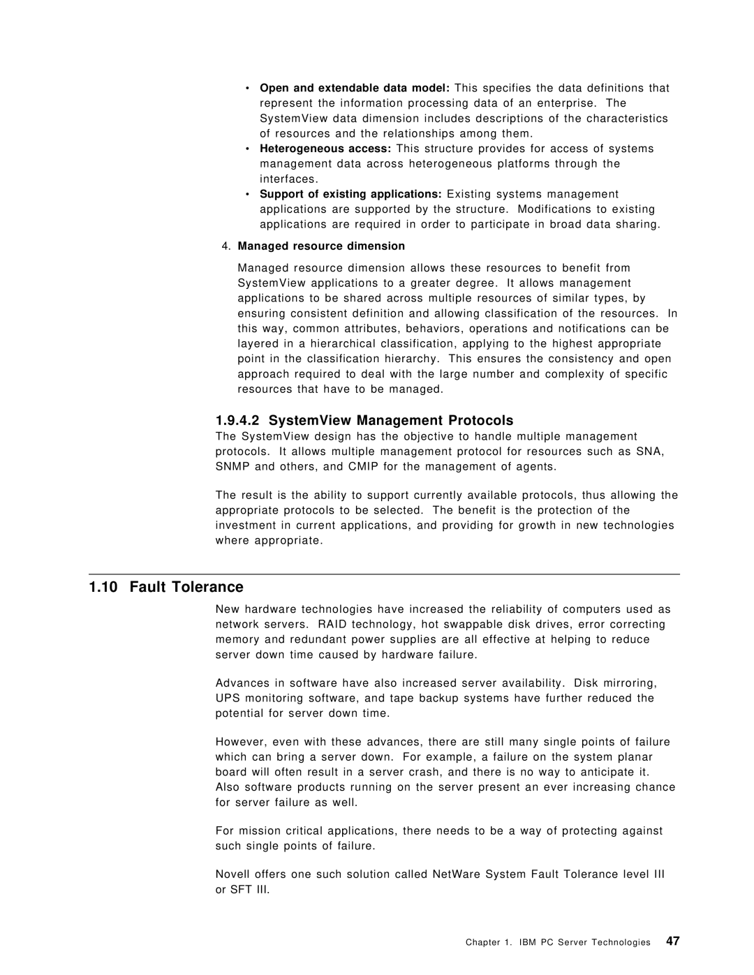 IBM SG24-4576-00 manual Fault Tolerance, SystemView Management Protocols, Managed resource dimension 