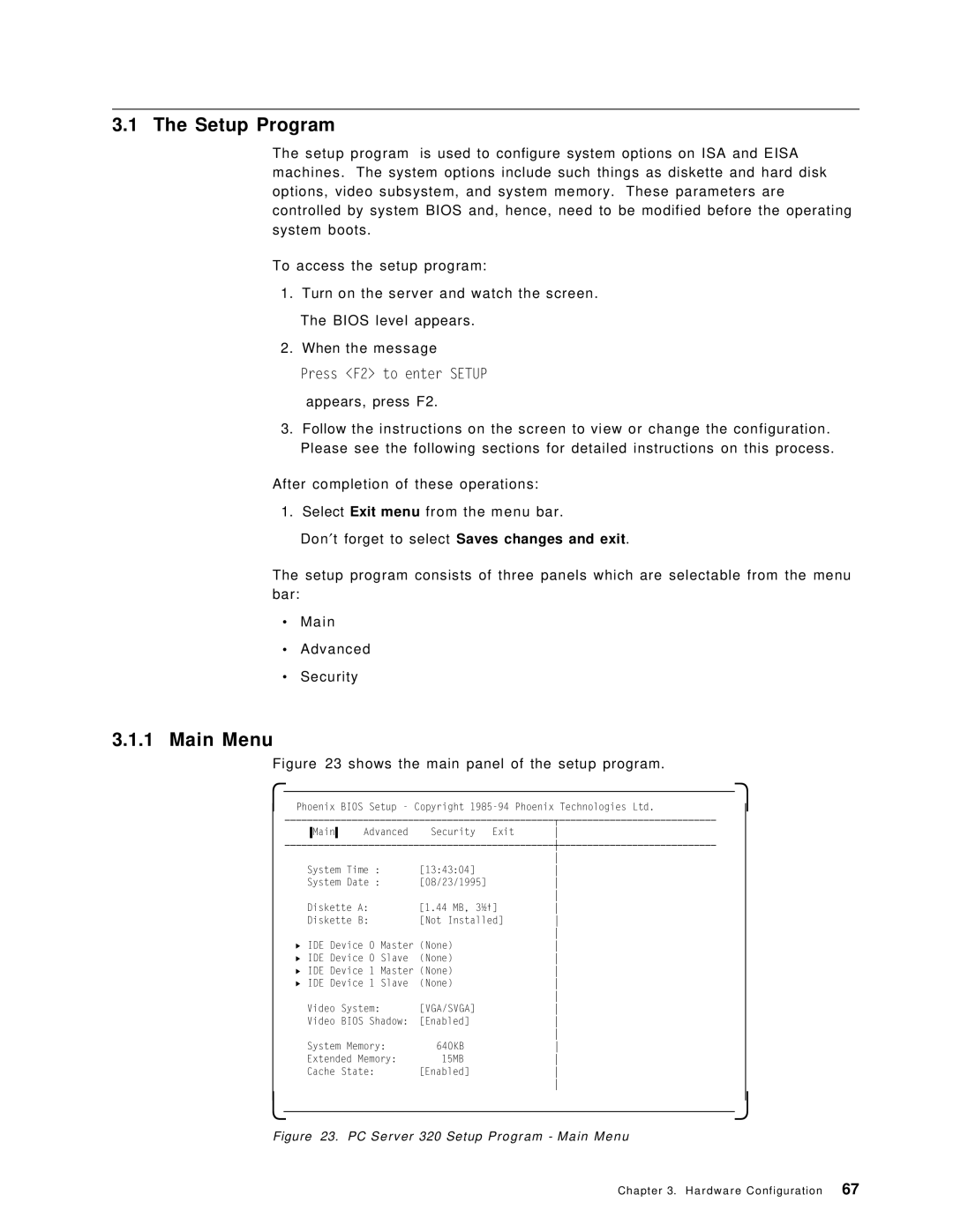 IBM SG24-4576-00 manual Setup Program, Main Menu 