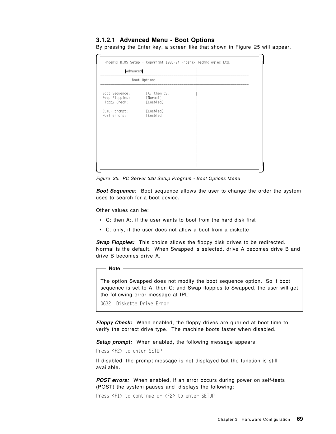 IBM SG24-4576-00 manual Advanced Menu Boot Options, Diskette Drive Error 