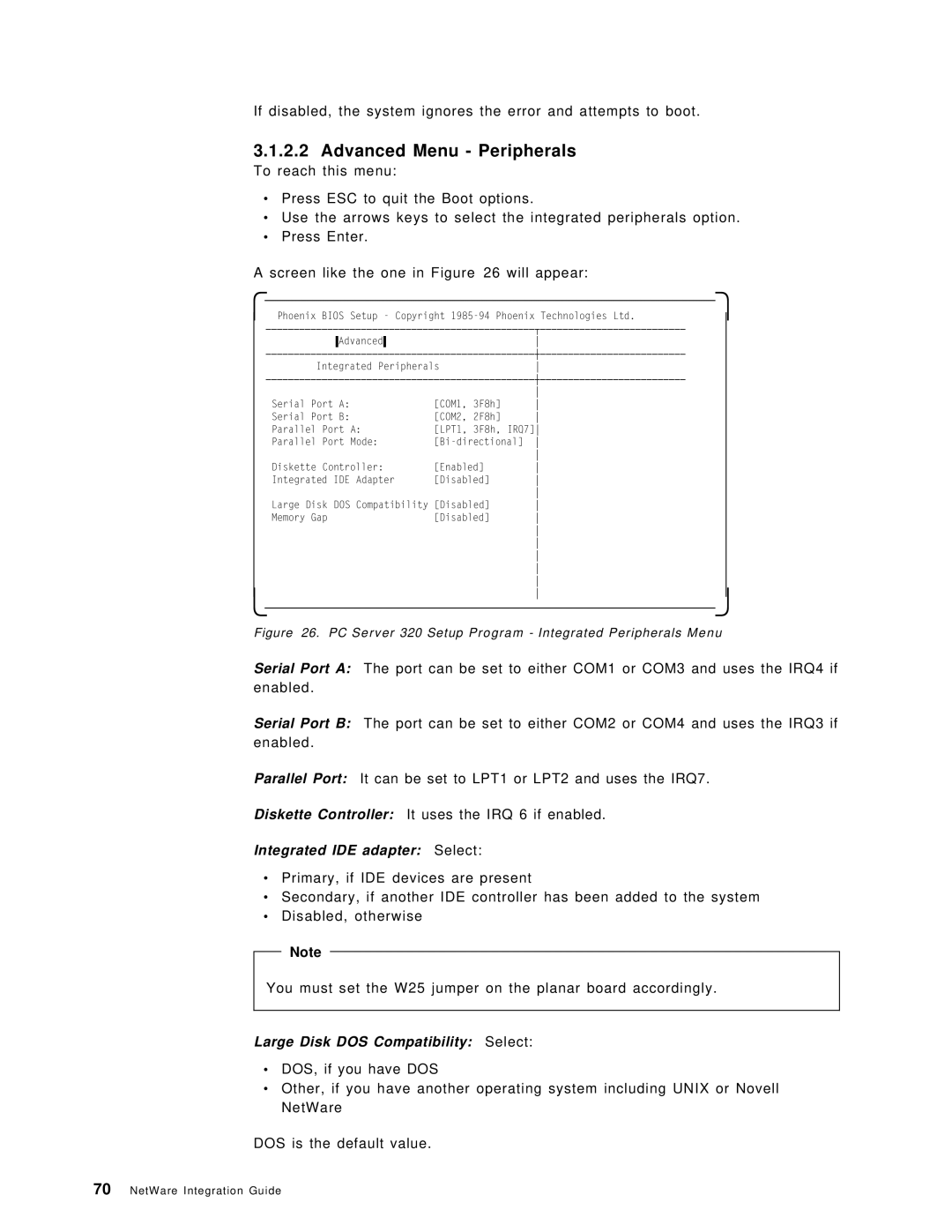 IBM SG24-4576-00 manual Advanced Menu Peripherals, Integrated IDE adapter Select 