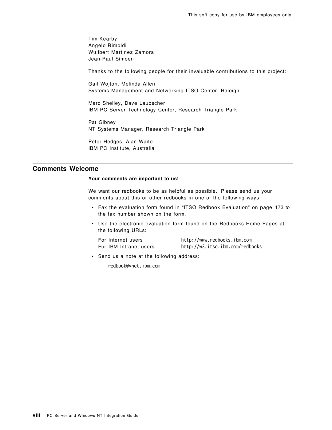 IBM SG24-4763-00 manual Comments Welcome, Your comments are important to us 