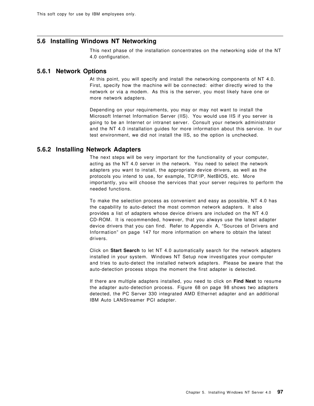 IBM SG24-4763-00 manual Installing Windows NT Networking, Network Options, Installing Network Adapters 