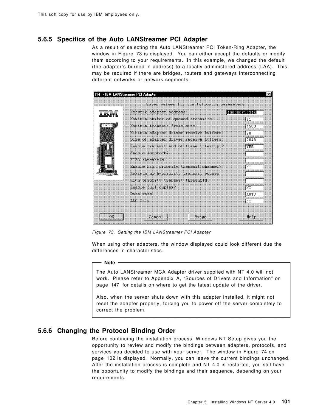 IBM SG24-4763-00 manual Specifics of the Auto LANStreamer PCI Adapter, Changing the Protocol Binding Order 