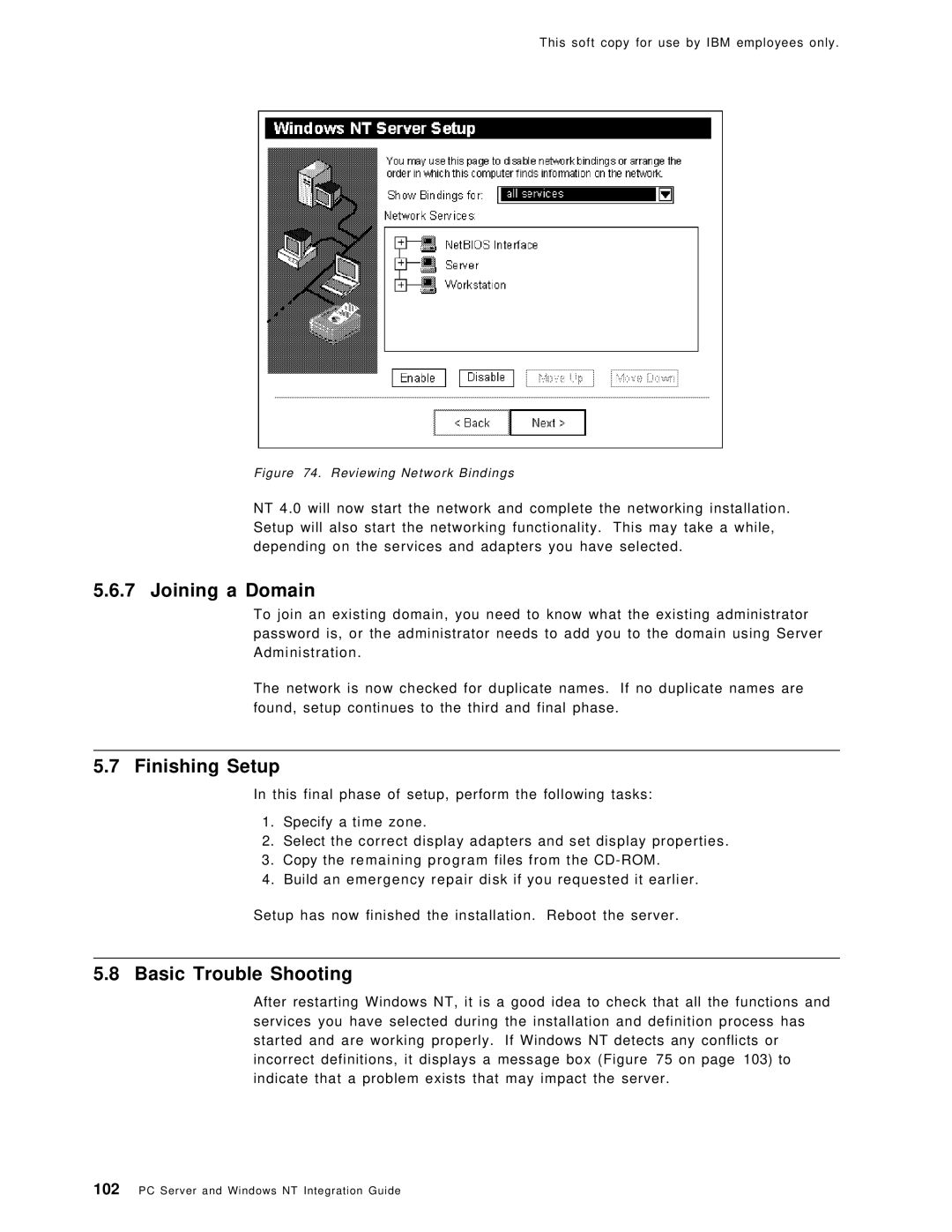 IBM SG24-4763-00 manual Joining a Domain, Finishing Setup, Basic Trouble Shooting 