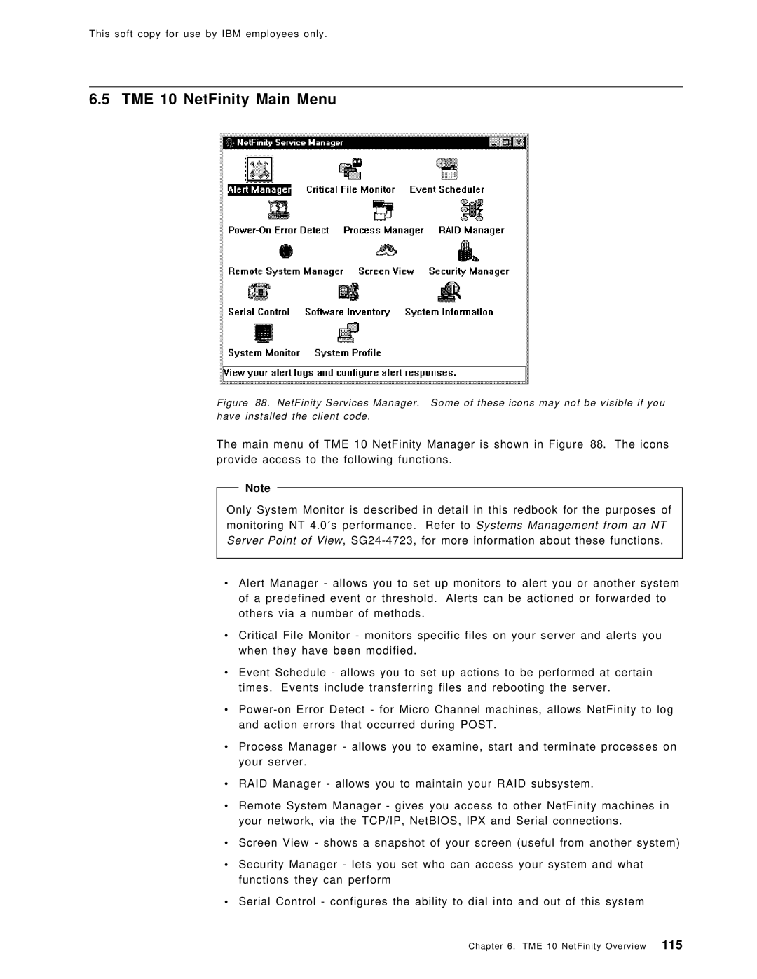 IBM SG24-4763-00 manual TME 10 NetFinity Main Menu 