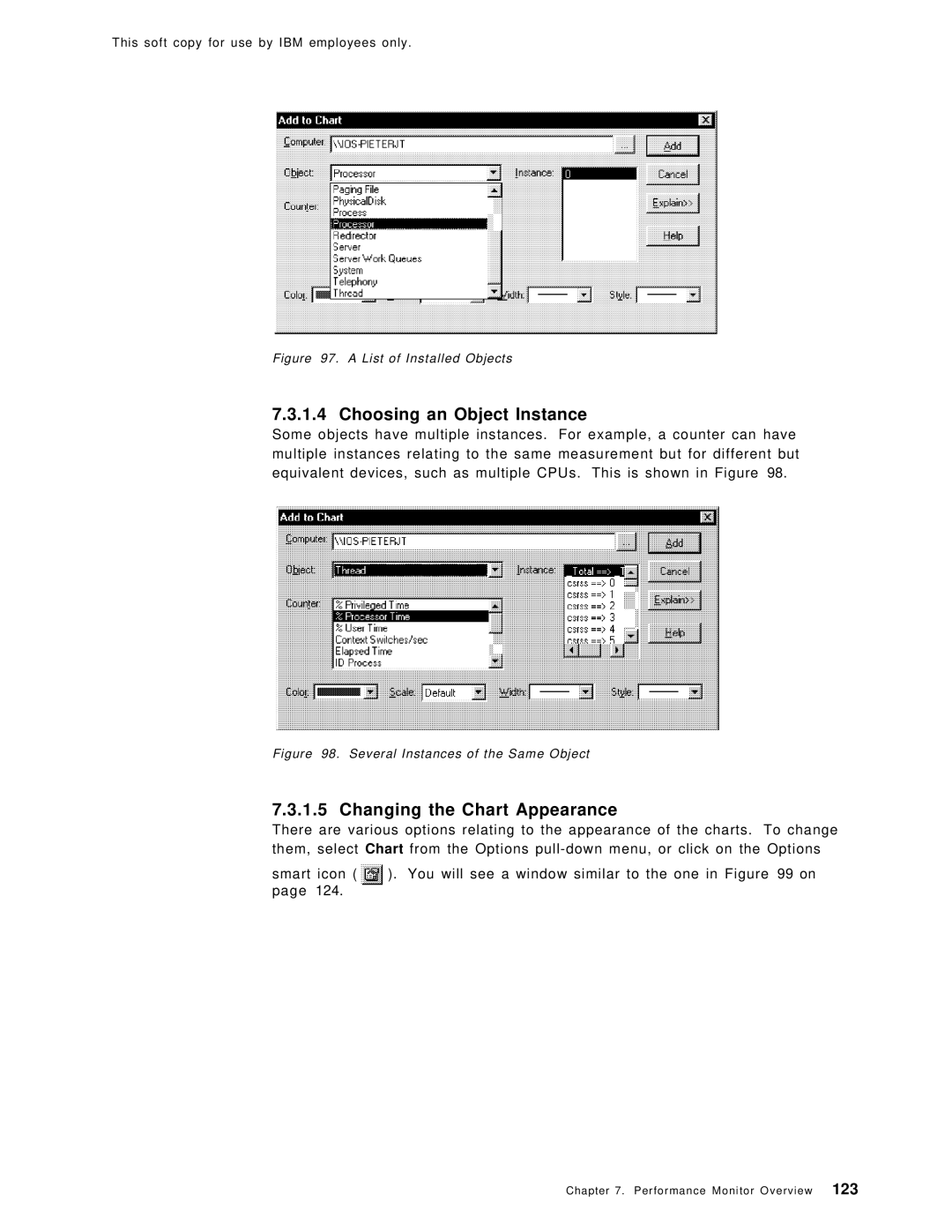 IBM SG24-4763-00 manual Choosing an Object Instance, Changing the Chart Appearance 