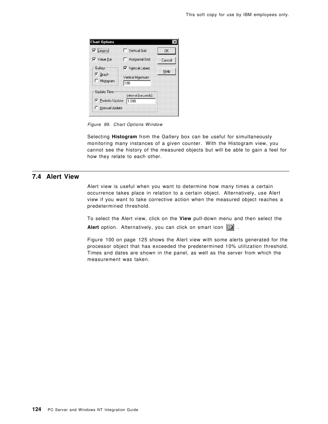 IBM SG24-4763-00 manual Alert View, Chart Options Window 