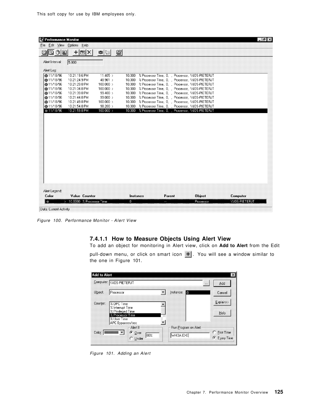 IBM SG24-4763-00 manual How to Measure Objects Using Alert View, Performance Monitor Alert View 