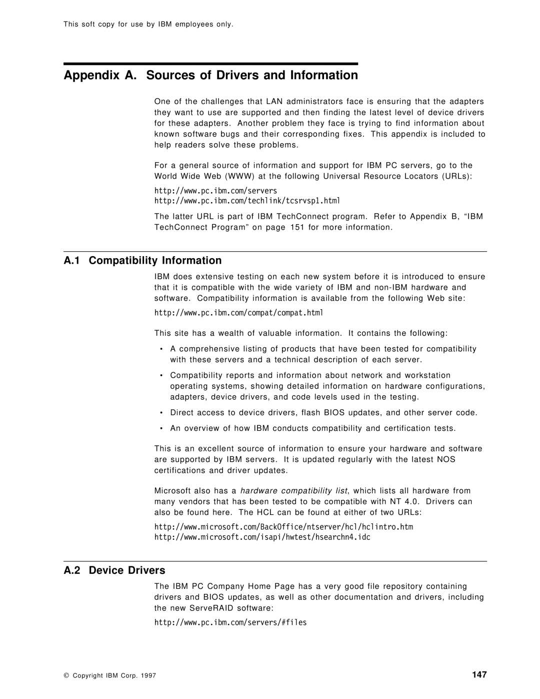 IBM SG24-4763-00 manual Appendix A. Sources of Drivers and Information, Compatibility Information, Device Drivers 