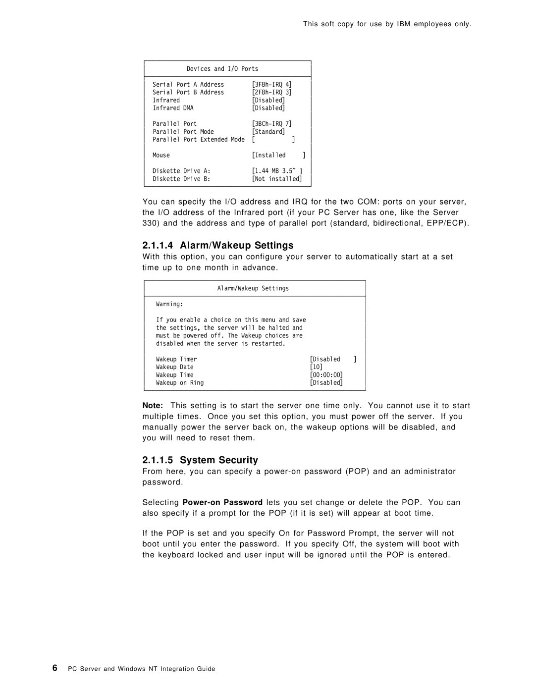 IBM SG24-4763-00 manual Alarm/Wakeup Settings, System Security 