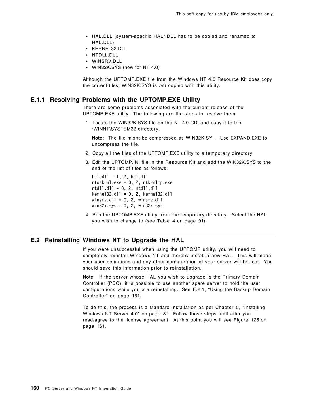 IBM SG24-4763-00 manual Resolving Problems with the UPTOMP.EXE Utility, Reinstalling Windows NT to Upgrade the HAL 