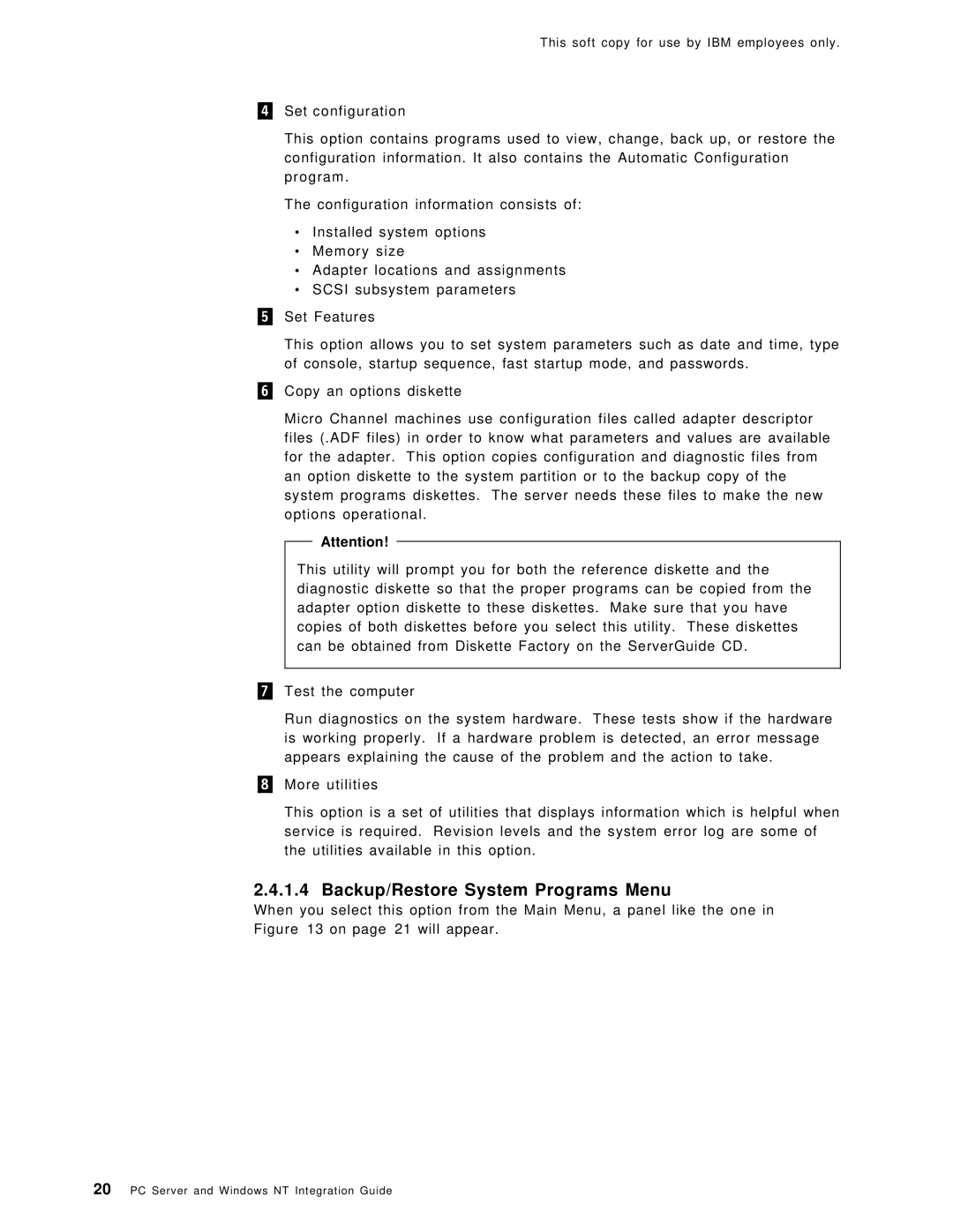 IBM SG24-4763-00 manual Backup/Restore System Programs Menu 