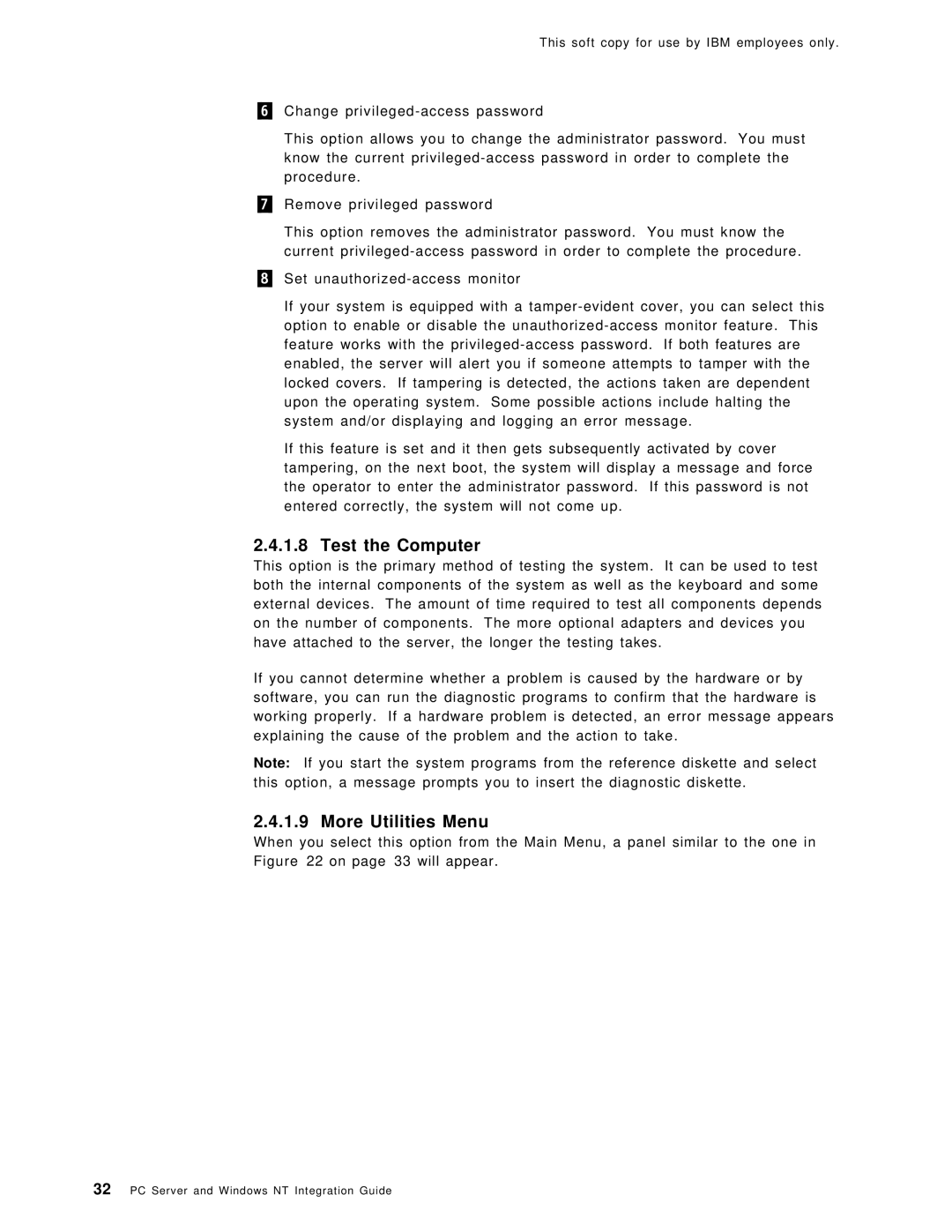 IBM SG24-4763-00 manual Test the Computer, More Utilities Menu 