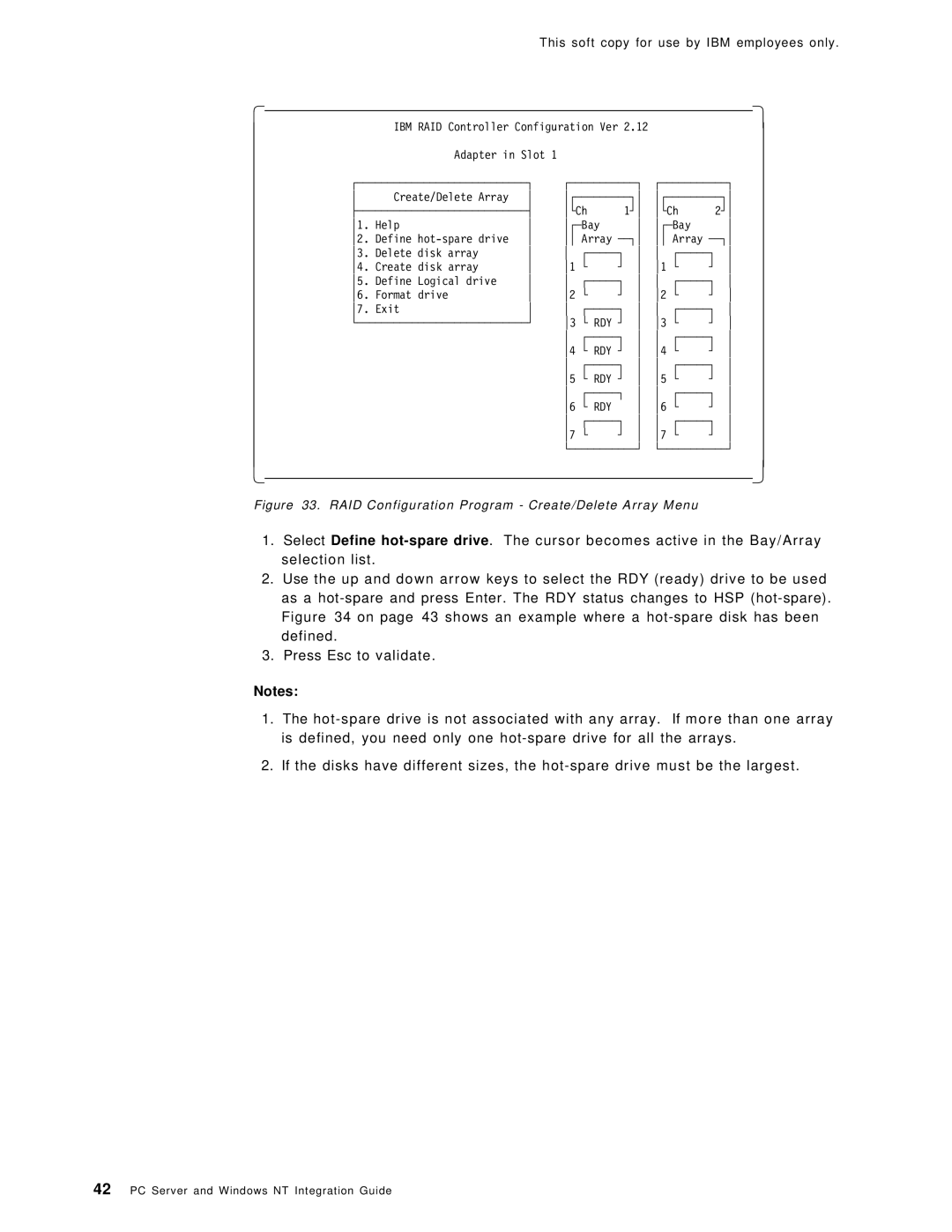 IBM SG24-4763-00 manual RAID Configuration Program Create/Delete Array Menu 