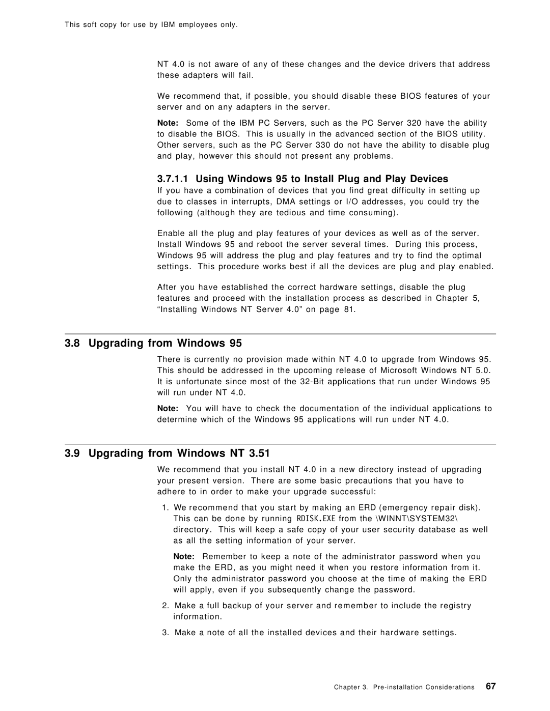 IBM SG24-4763-00 manual Upgrading from Windows NT, Using Windows 95 to Install Plug and Play Devices 