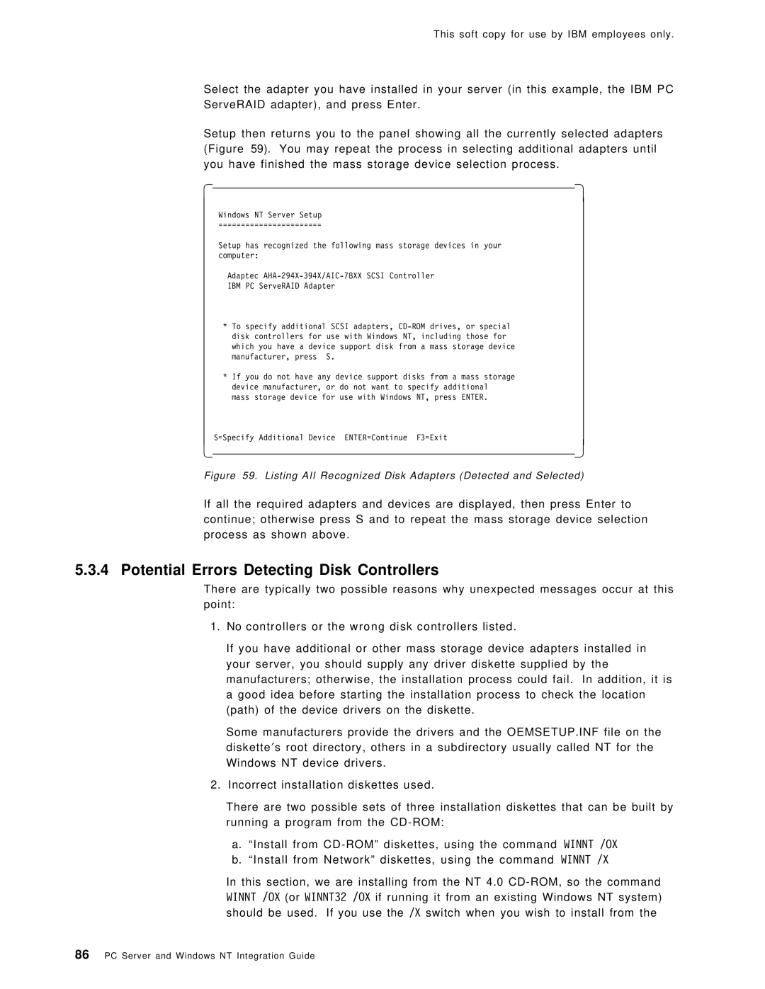 IBM SG24-4763-00 Potential Errors Detecting Disk Controllers, Listing All Recognized Disk Adapters Detected and Selected 