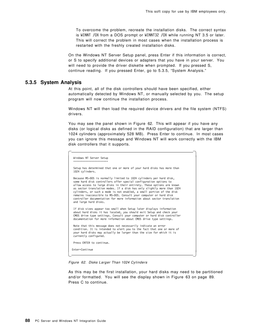 IBM SG24-4763-00 manual System Analysis, Disks Larger Than 1024 Cylinders 