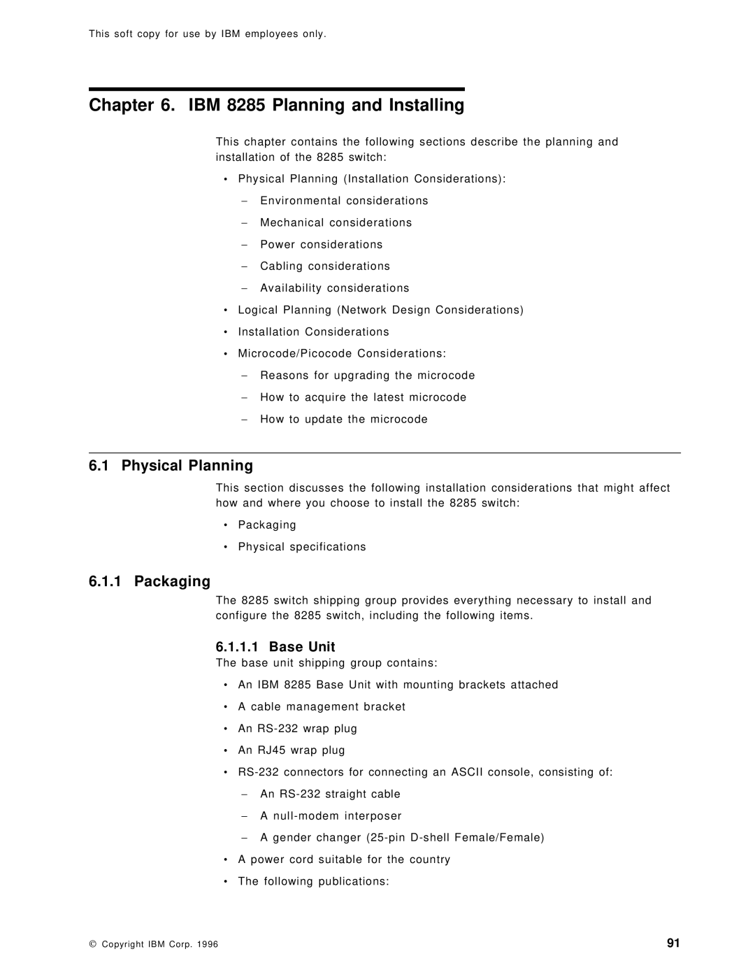 IBM SG24-4817-00 manual IBM 8285 Planning and Installing, Physical Planning, Packaging, Base Unit 