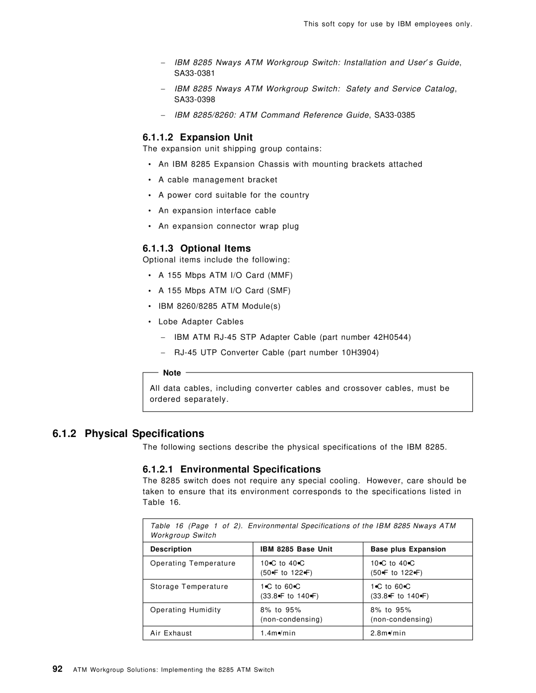 IBM SG24-4817-00 manual Physical Specifications, Expansion Unit, Optional Items, Environmental Specifications 