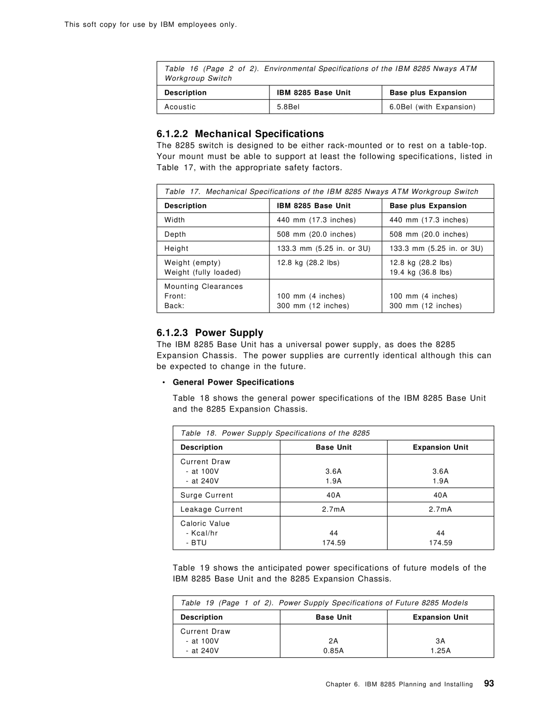 IBM SG24-4817-00 manual Mechanical Specifications, Power Supply, General Power Specifications 