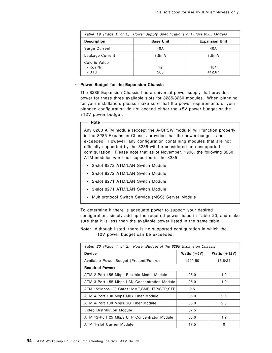 IBM SG24-4817-00 manual Power Budget for the Expansion Chassis, Device Watts +, Required Power 