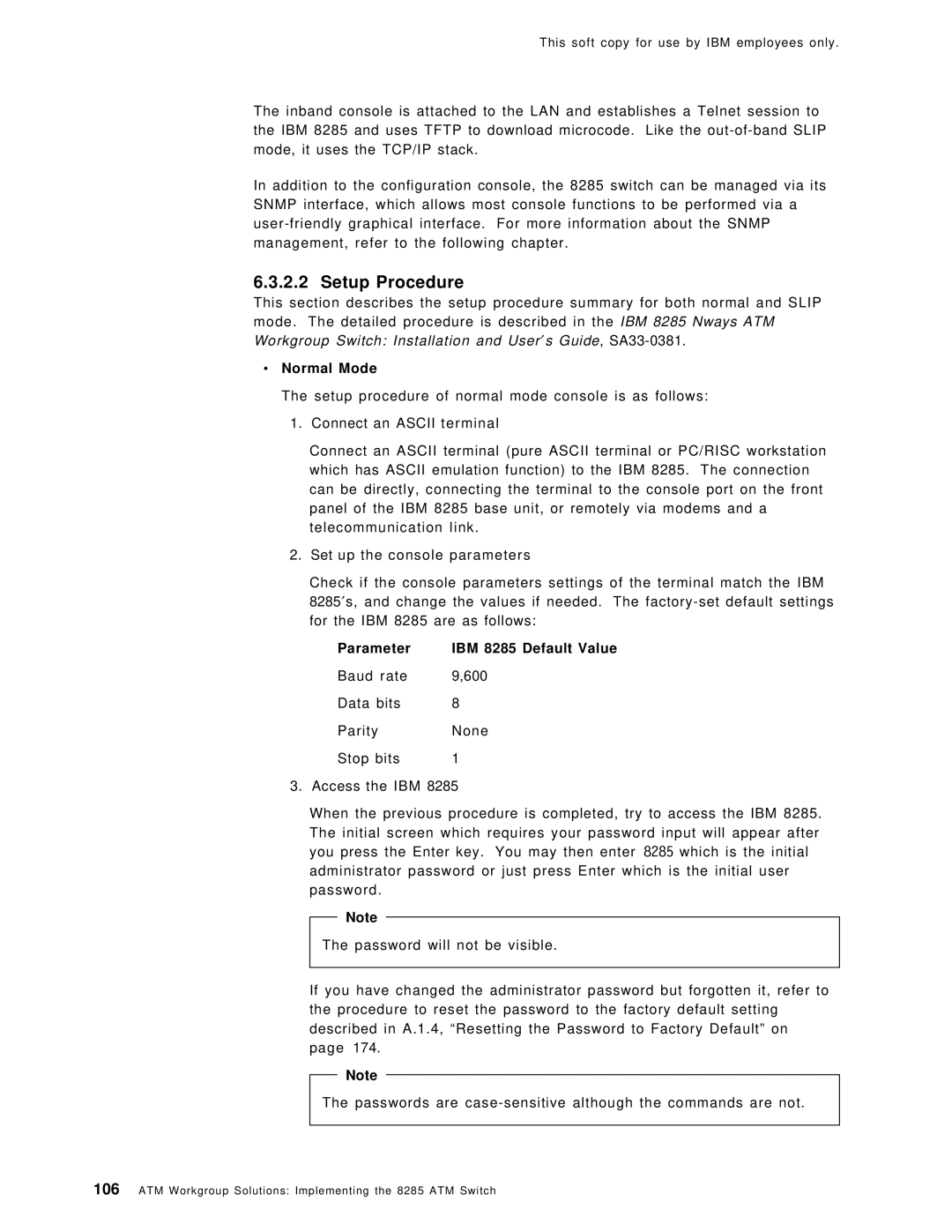 IBM SG24-4817-00 manual Setup Procedure, Normal Mode, Parameter IBM 8285 Default Value 