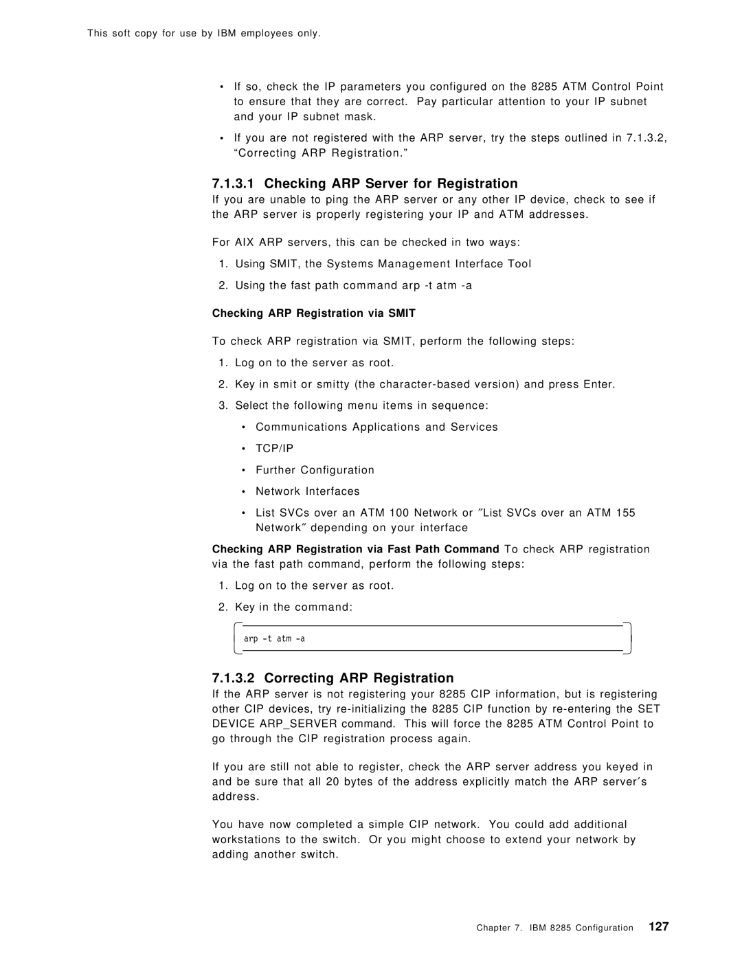 IBM SG24-4817-00 Checking ARP Server for Registration, Correcting ARP Registration, Checking ARP Registration via Smit 