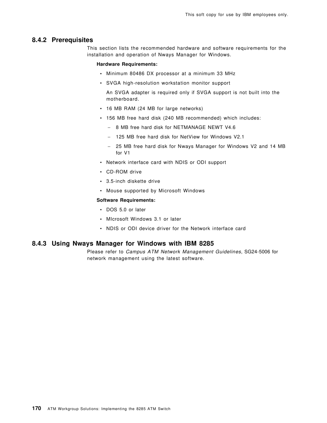 IBM SG24-4817-00 manual Using Nways Manager for Windows with IBM, Hardware Requirements 