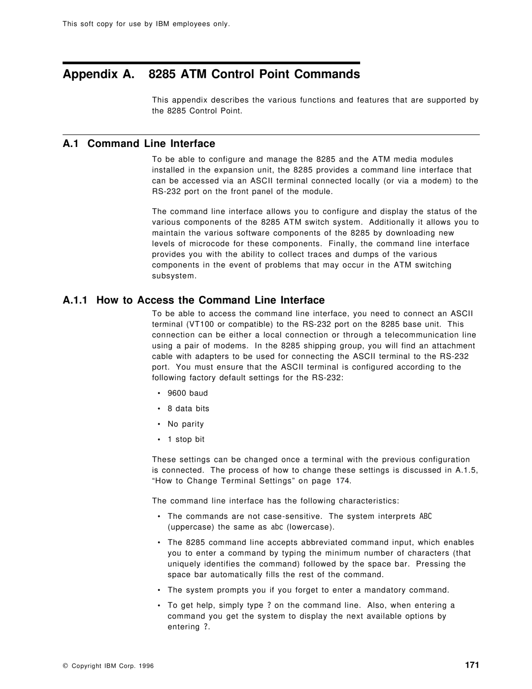 IBM SG24-4817-00 manual Appendix a ATM Control Point Commands, How to Access the Command Line Interface 