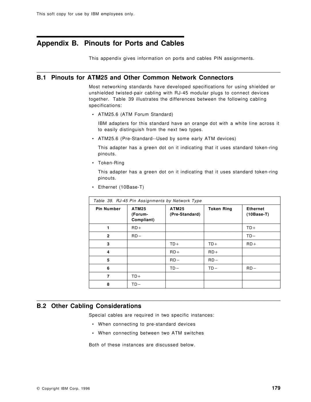 IBM SG24-4817-00 manual Appendix B. Pinouts for Ports and Cables, Pinouts for ATM25 and Other Common Network Connectors 