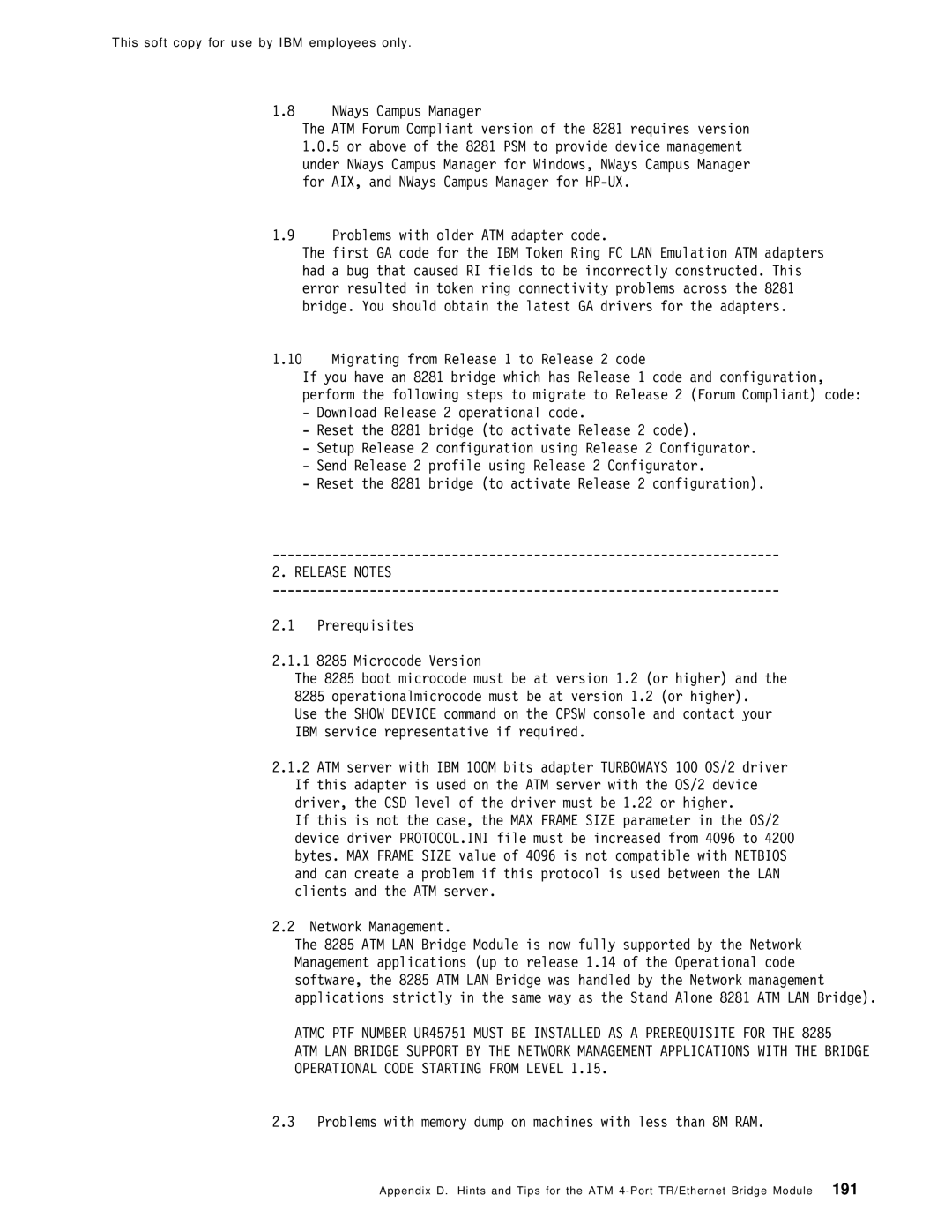 IBM SG24-4817-00 manual Release Notes, Problems with memory dump on machines with less than 8M RAM 