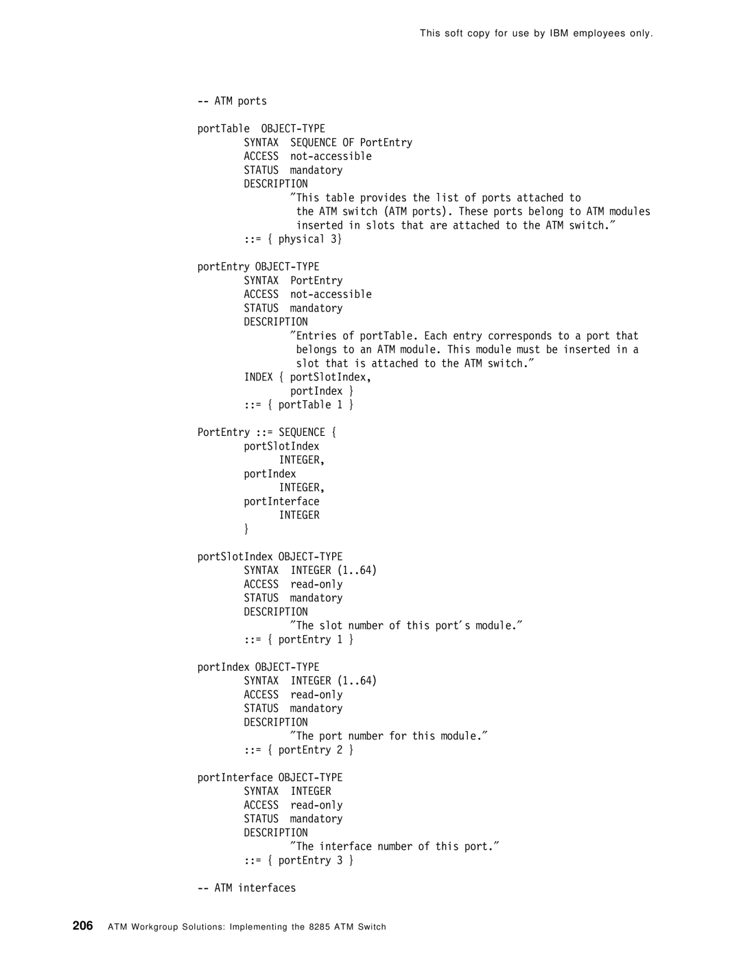 IBM SG24-4817-00 manual PortIndex INTEGER, portInterface 