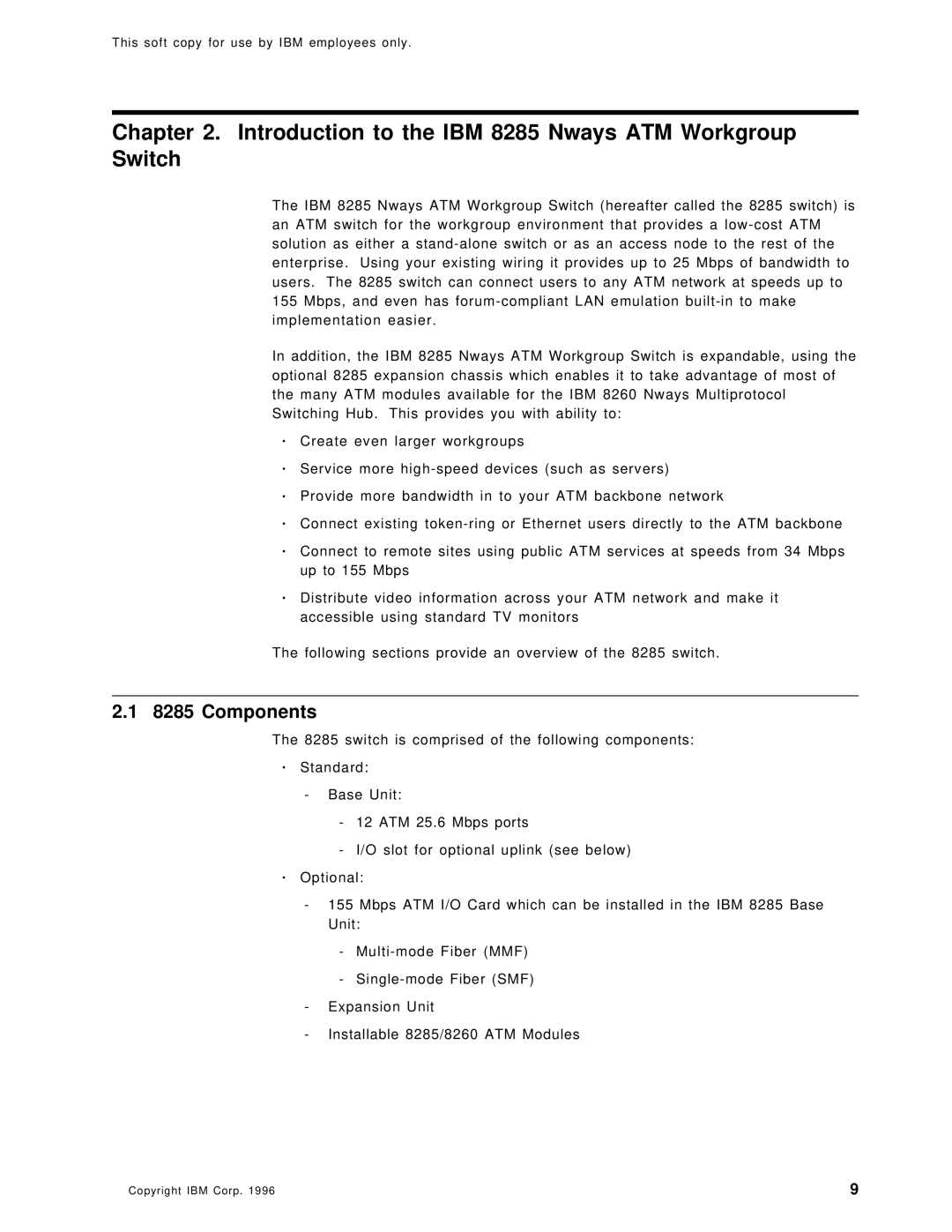 IBM SG24-4817-00 manual Introduction to the IBM 8285 Nways ATM Workgroup Switch, Components 