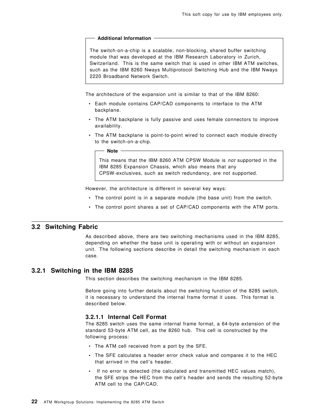 IBM SG24-4817-00 manual Switching Fabric, Switching in the IBM, Internal Cell Format, Additional Information 