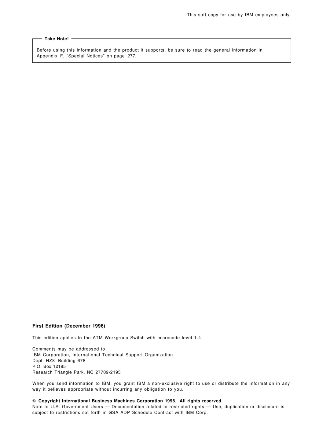 IBM SG24-4817-00 manual First Edition December, Take Note 