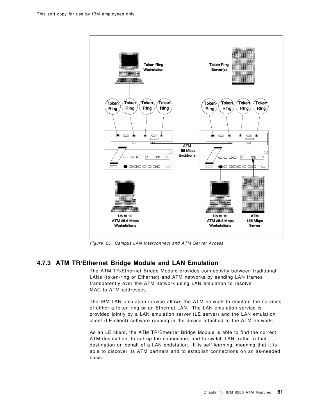 IBM SG24-4817-00 manual ATM TR/Ethernet Bridge Module and LAN Emulation, Campus LAN Interconnect and ATM Server Access 