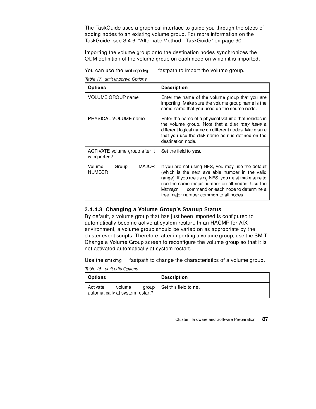 IBM SG24-5131-00 manual Changing a Volume Group’s Startup Status 