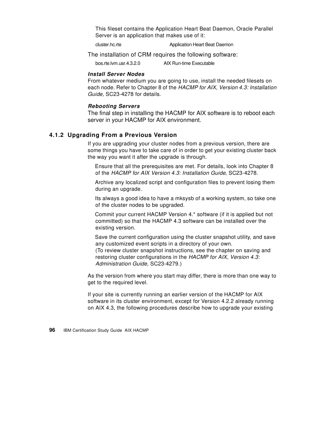 IBM SG24-5131-00 manual Upgrading From a Previous Version, Install Server Nodes, Rebooting Servers 