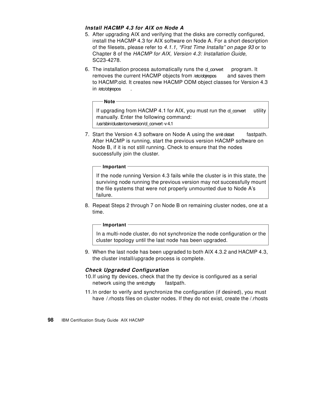 IBM SG24-5131-00 manual Install Hacmp 4.3 for AIX on Node a, Check Upgraded Configuration 