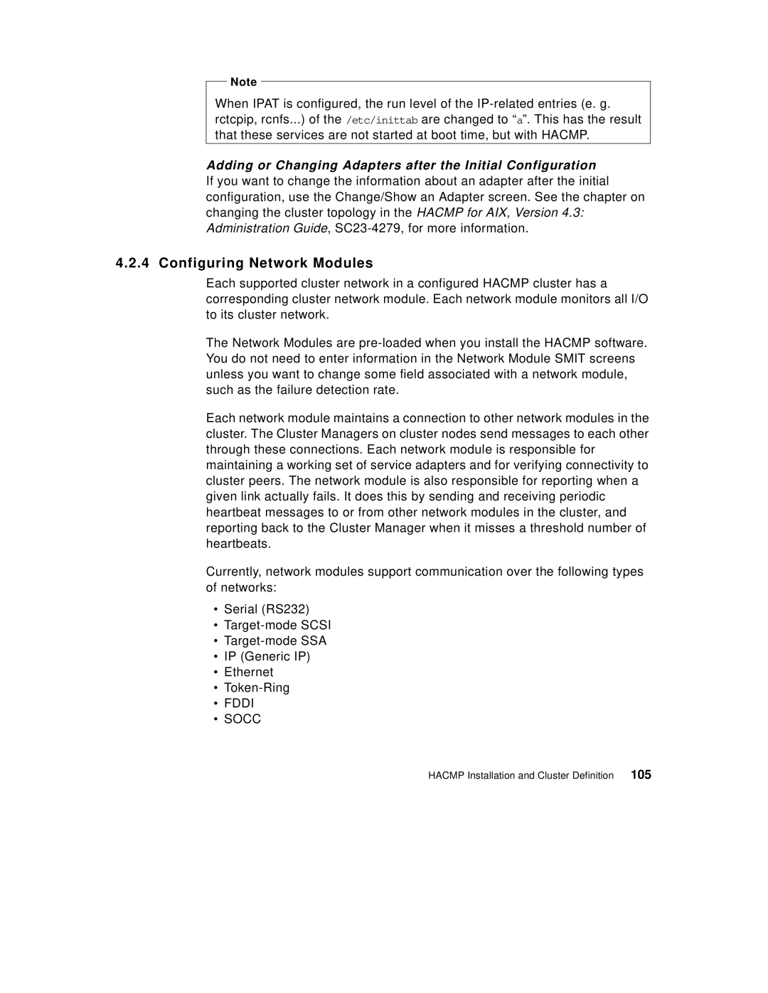 IBM SG24-5131-00 manual Configuring Network Modules, Adding or Changing Adapters after the Initial Configuration 