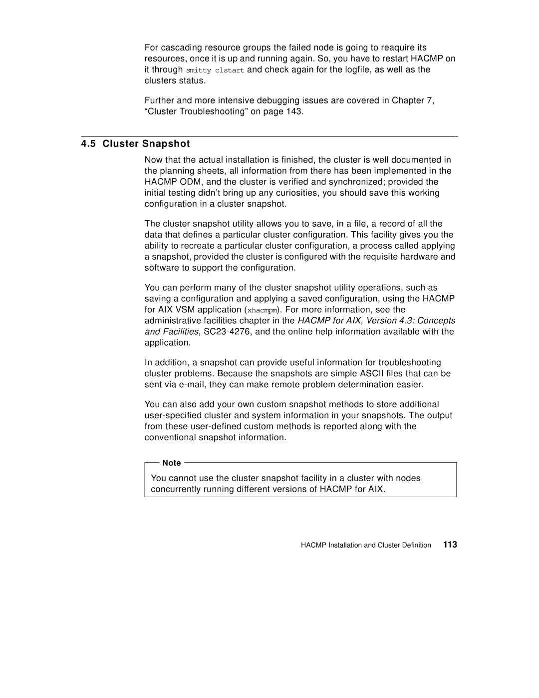 IBM SG24-5131-00 manual Cluster Snapshot 