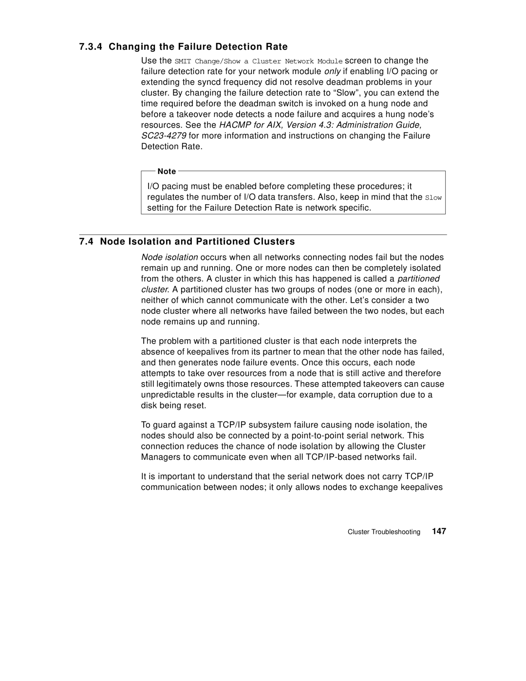 IBM SG24-5131-00 manual Changing the Failure Detection Rate, Node Isolation and Partitioned Clusters 