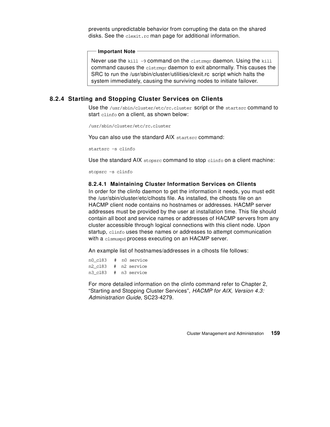 IBM SG24-5131-00 Starting and Stopping Cluster Services on Clients, Maintaining Cluster Information Services on Clients 