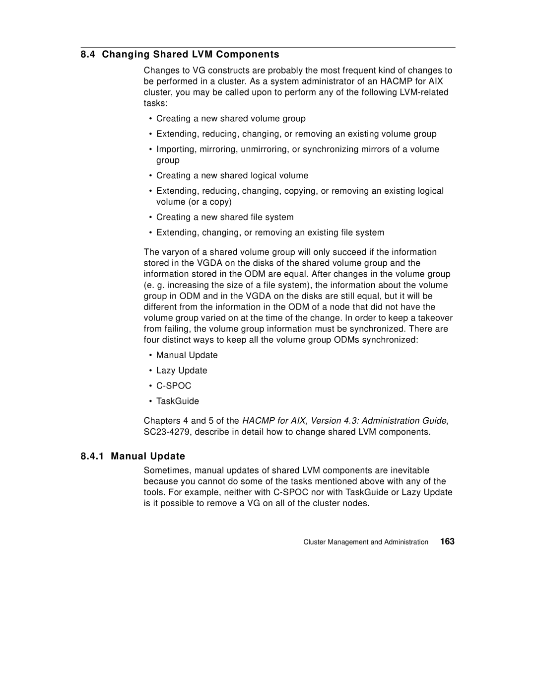 IBM SG24-5131-00 manual Changing Shared LVM Components, Manual Update 