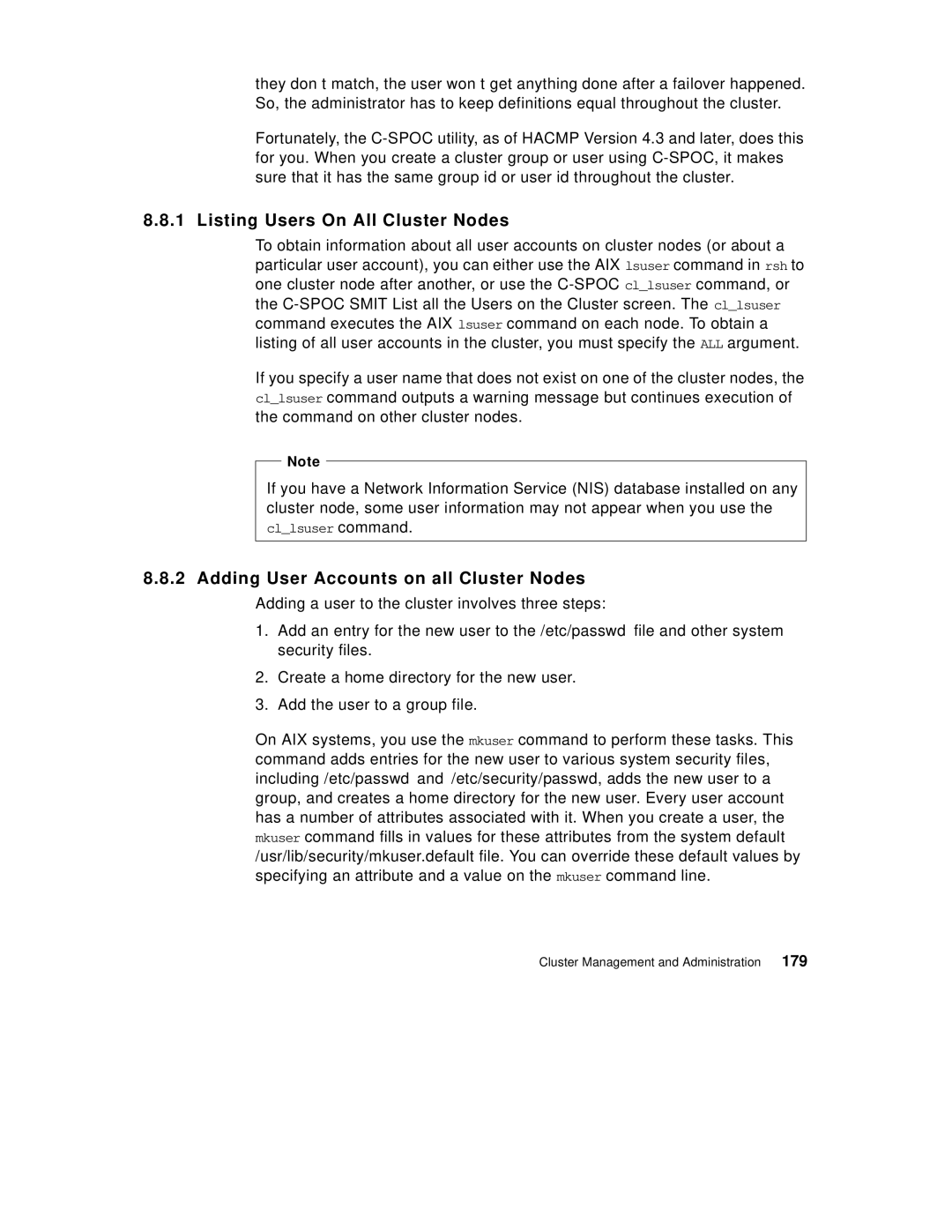 IBM SG24-5131-00 manual Listing Users On All Cluster Nodes, Adding User Accounts on all Cluster Nodes 