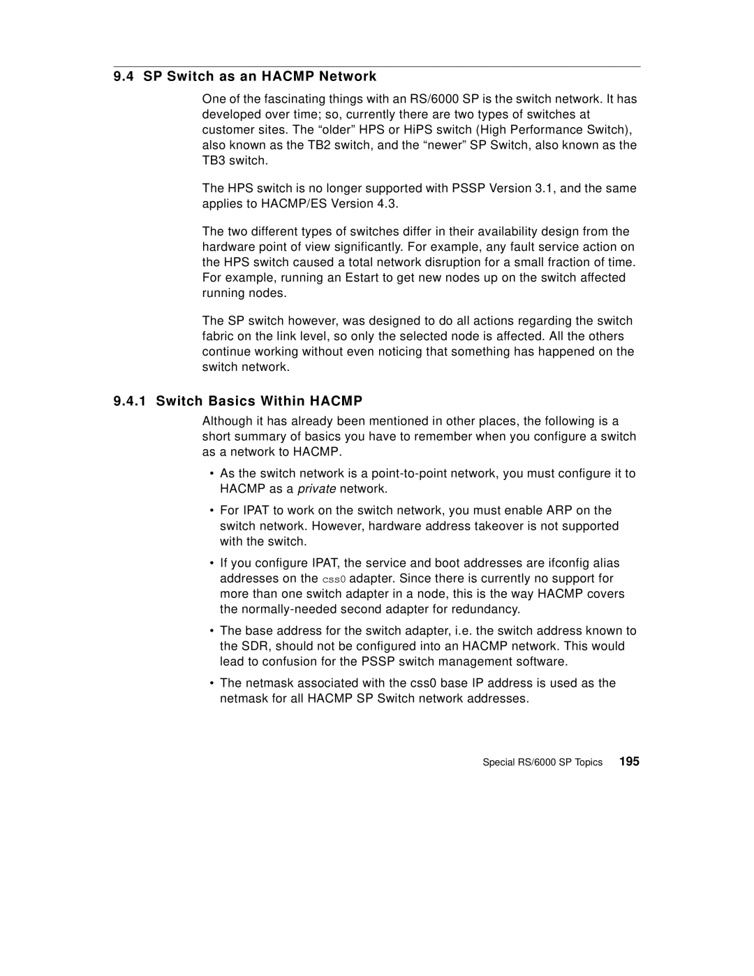 IBM SG24-5131-00 manual SP Switch as an Hacmp Network, Switch Basics Within Hacmp 