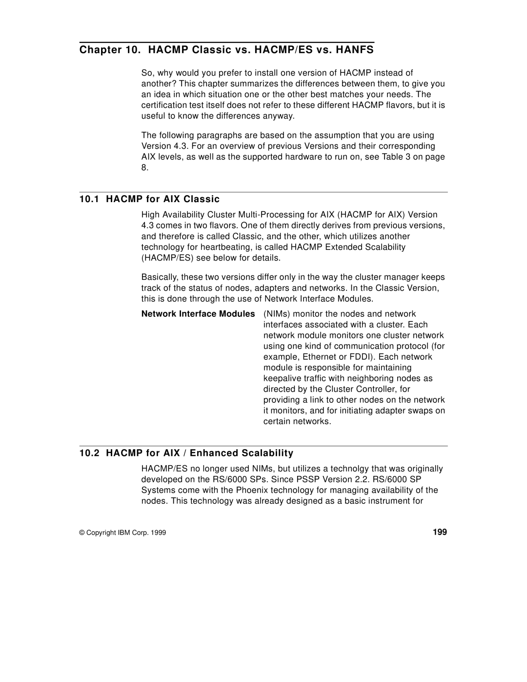 IBM SG24-5131-00 Hacmp Classic vs. HACMP/ES vs. Hanfs, Hacmp for AIX Classic, Hacmp for AIX / Enhanced Scalability, 199 