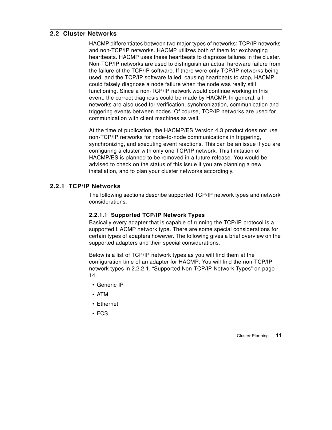 IBM SG24-5131-00 manual Cluster Networks, 1 TCP/IP Networks, Supported TCP/IP Network Types 