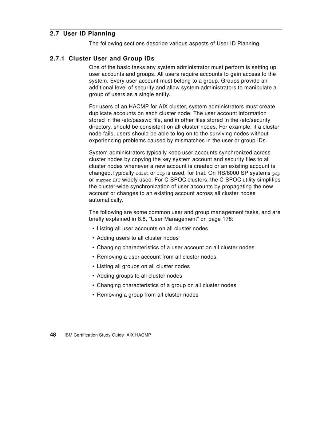 IBM SG24-5131-00 manual User ID Planning, Cluster User and Group IDs 